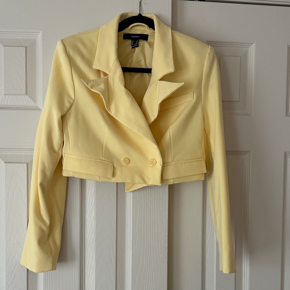 Forever 21 Light Yellow Cropped Blazer